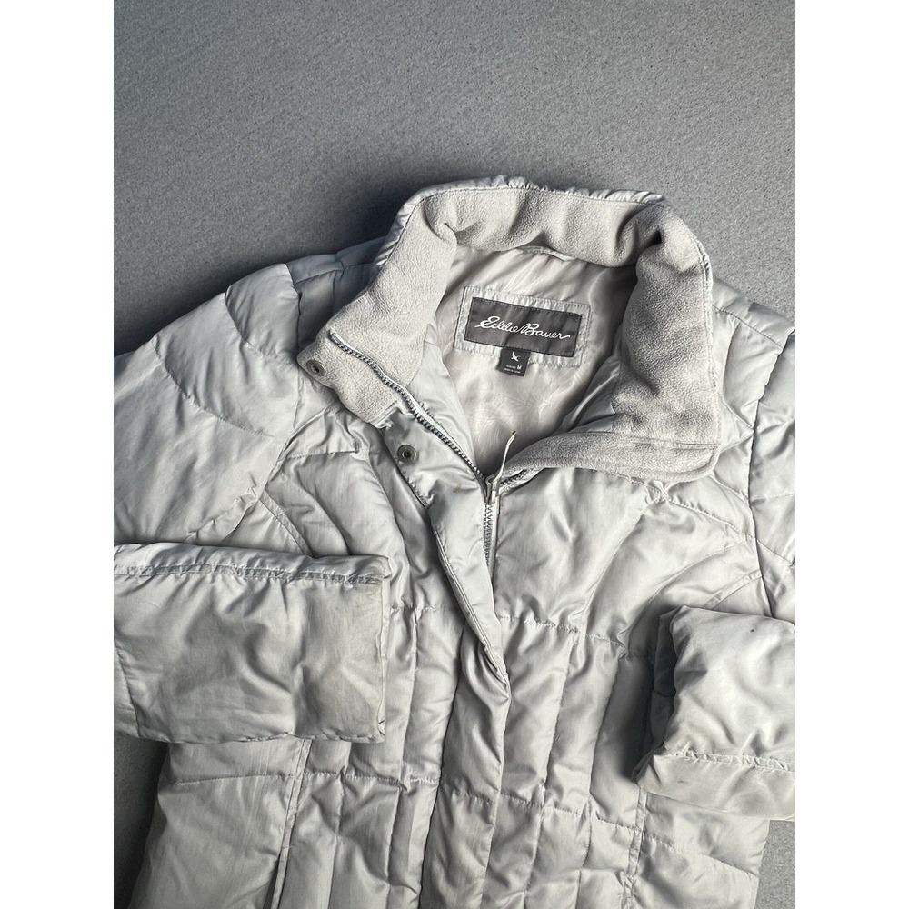 Eddie Bauer Women's M Goose Down Grey Winter Quilted Parka Coat Jacket Long